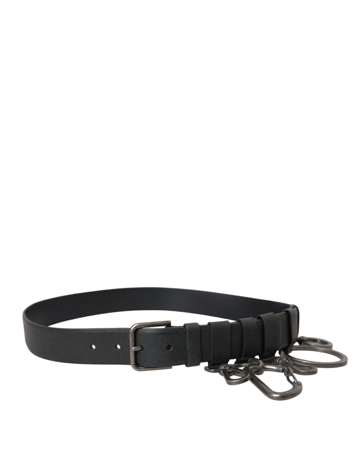 Black calf leather silver metal buckle belt