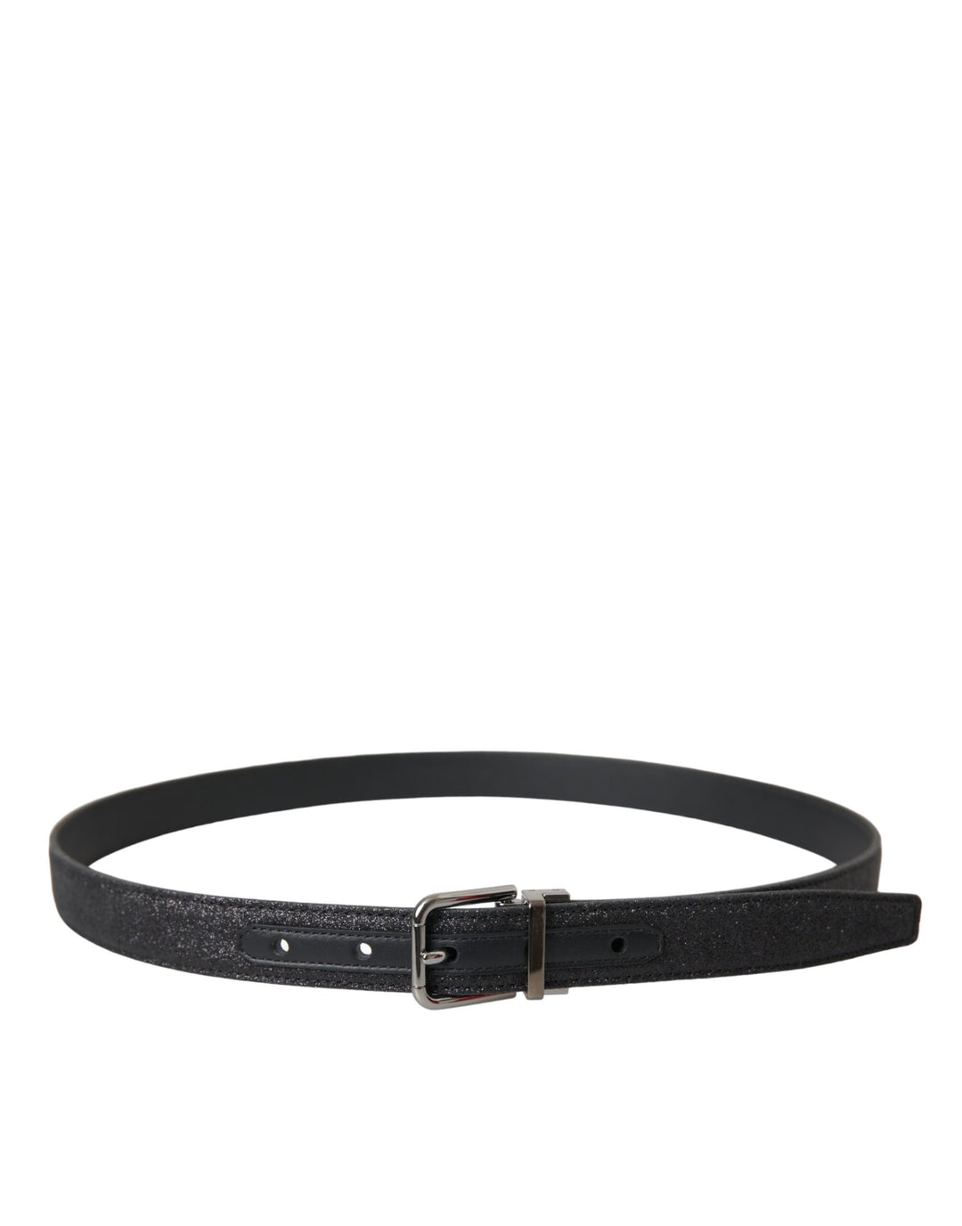 Black glitter leather belt with silver buckle