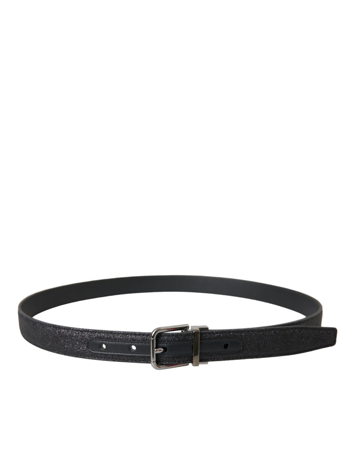 Black glitter leather belt with silver buckle