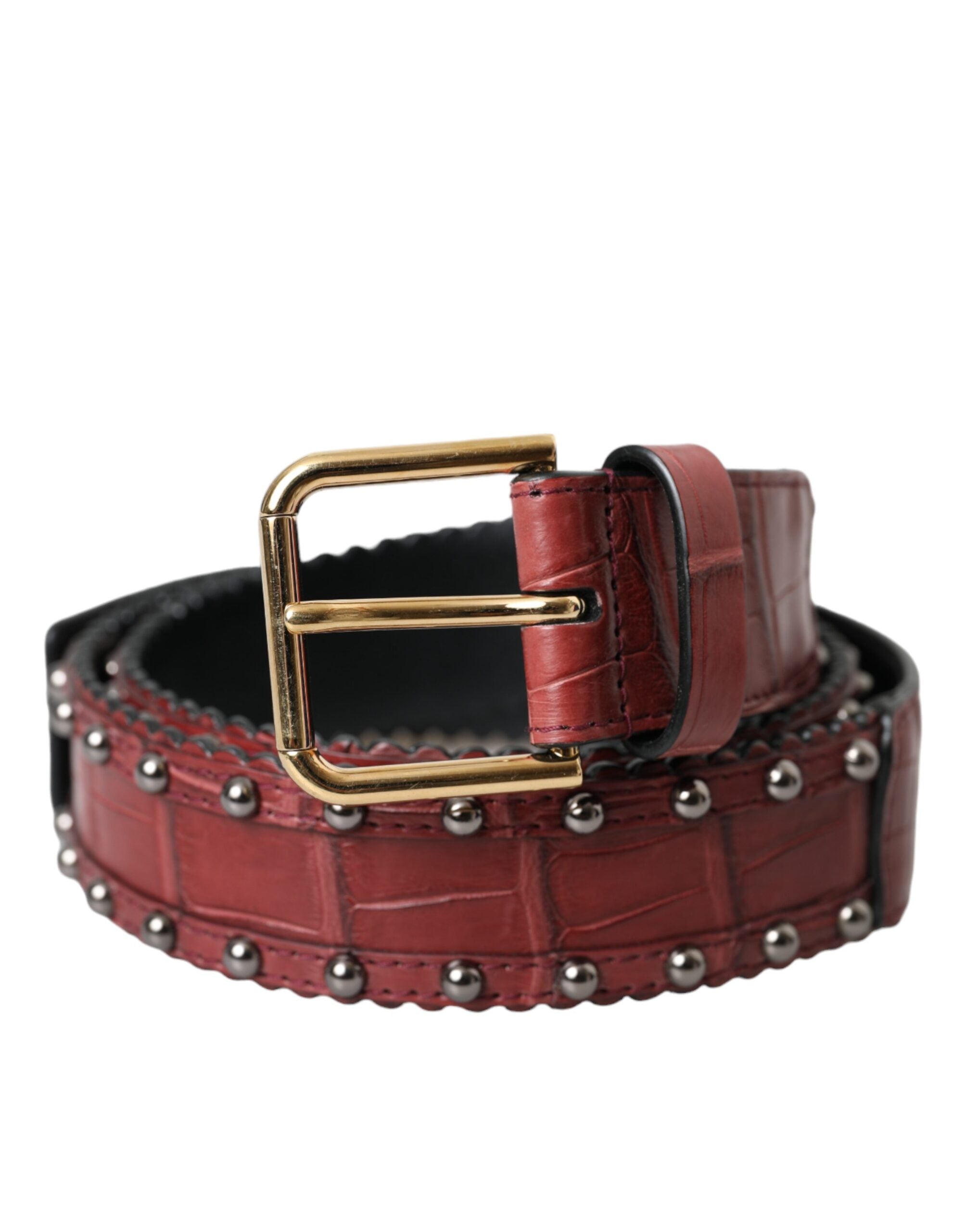Brown alligator leather belt with metal buckle
