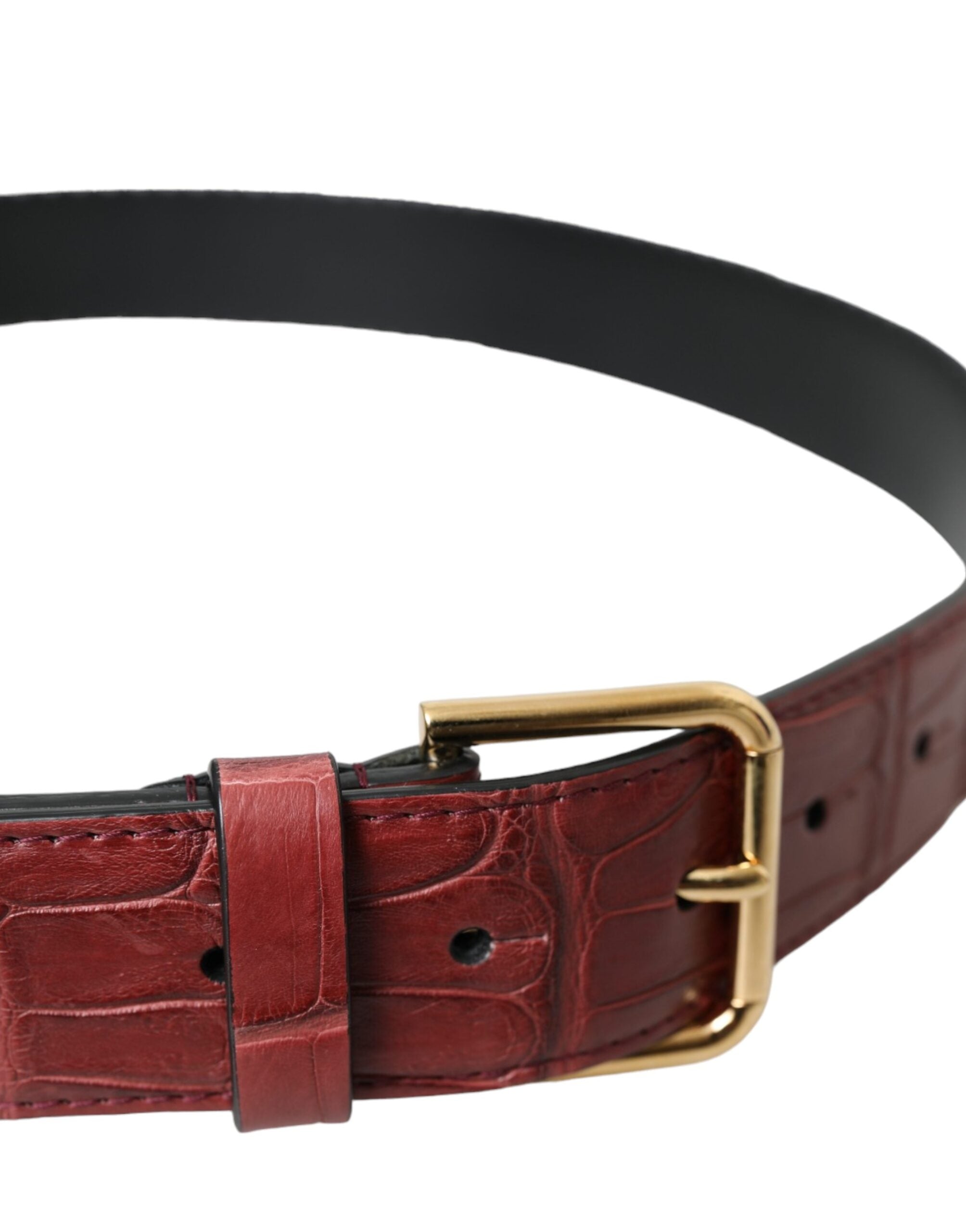 Brown alligator leather belt with metal buckle