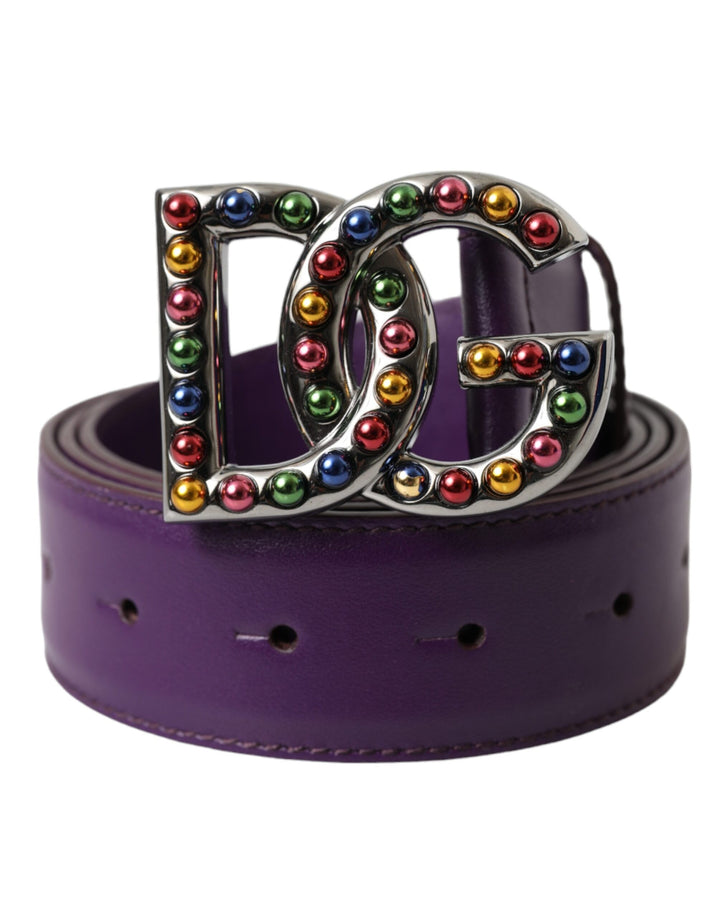Purple leather DG logo rivets metal buckle belt
