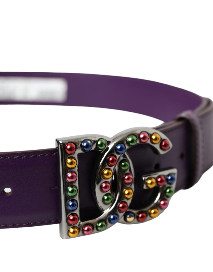 Purple leather DG logo rivets metal buckle belt