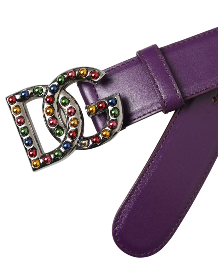 Purple leather DG logo rivets metal buckle belt