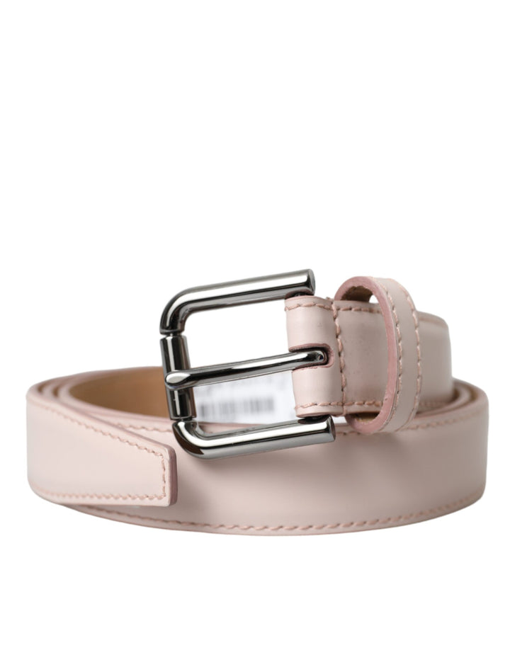 Light pink leather silver metal buckle belt