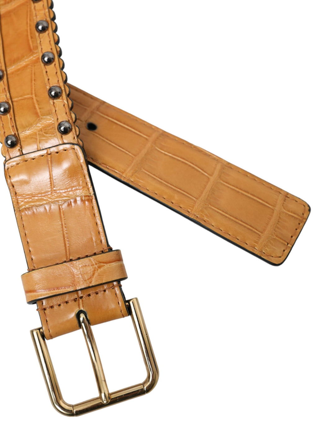 Beige Alligatorleder Nietengürtel mit Metallschnalle