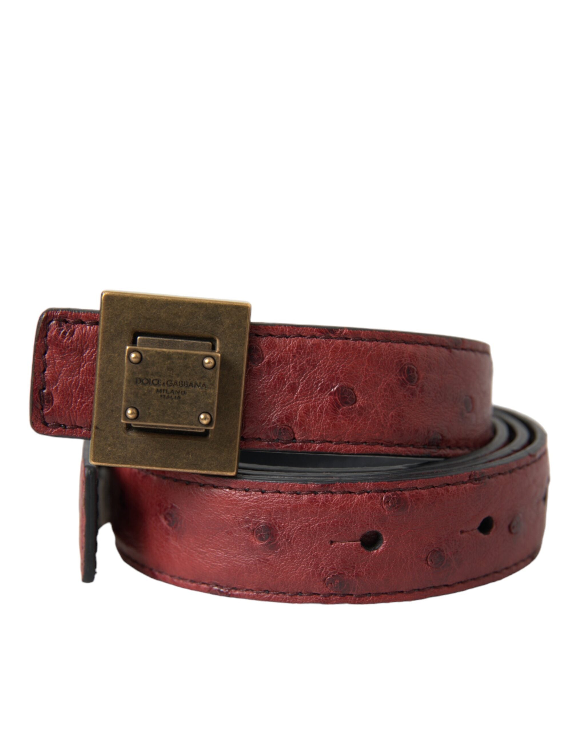 Brown leather belt with square metal buckle