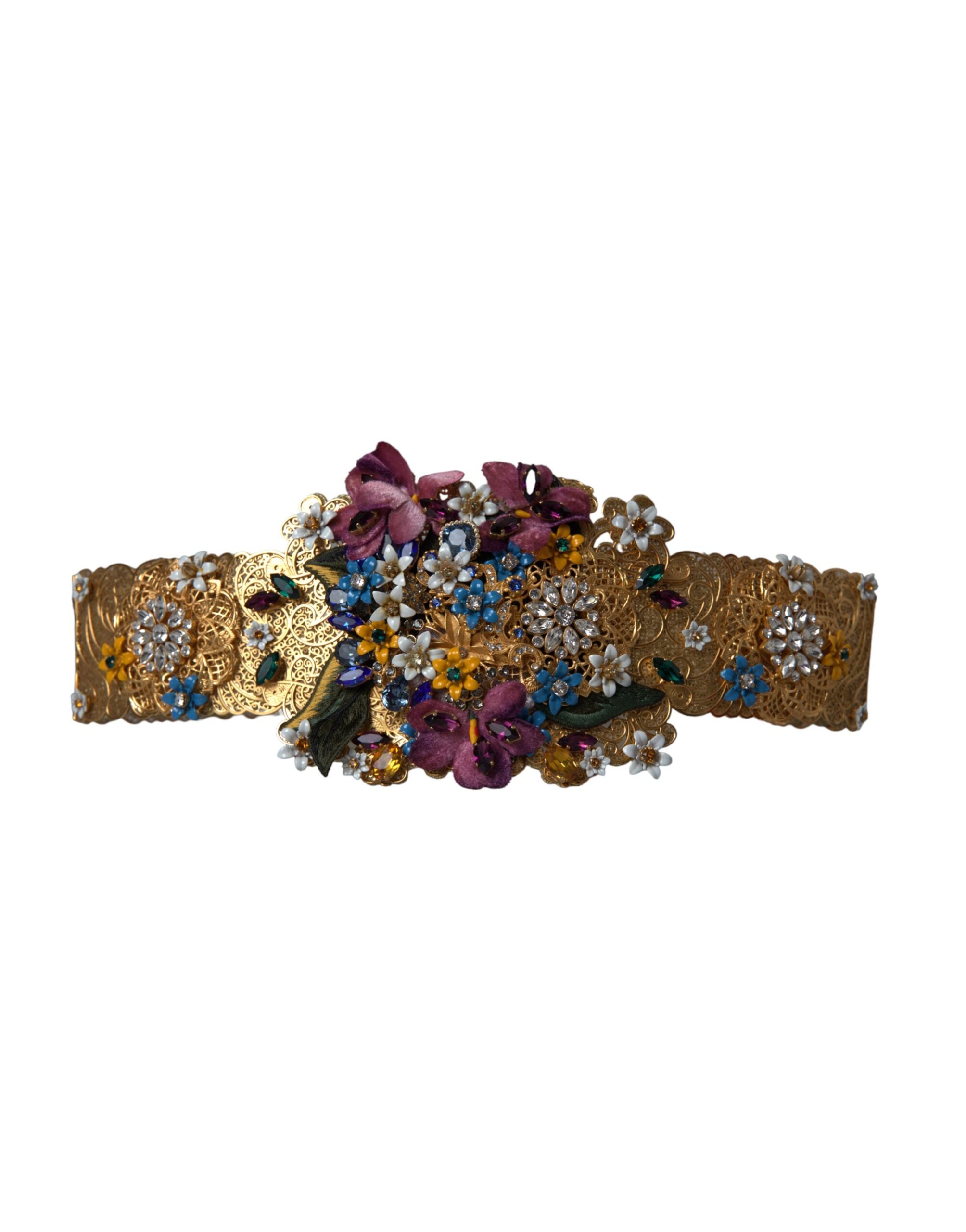 Multicolored wide belt with floral crystal and embellishments
