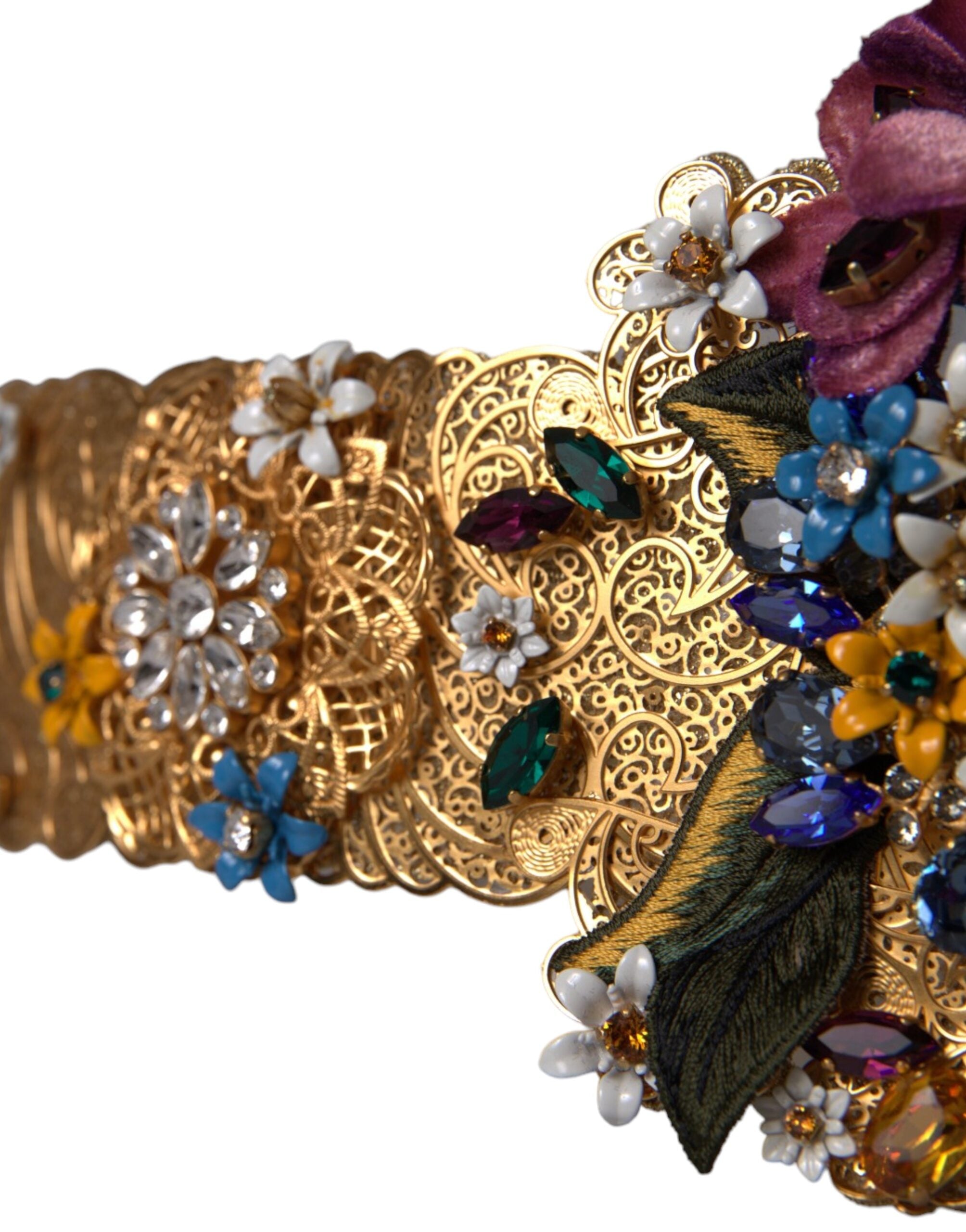 Multicolored wide belt with floral crystal and embellishments