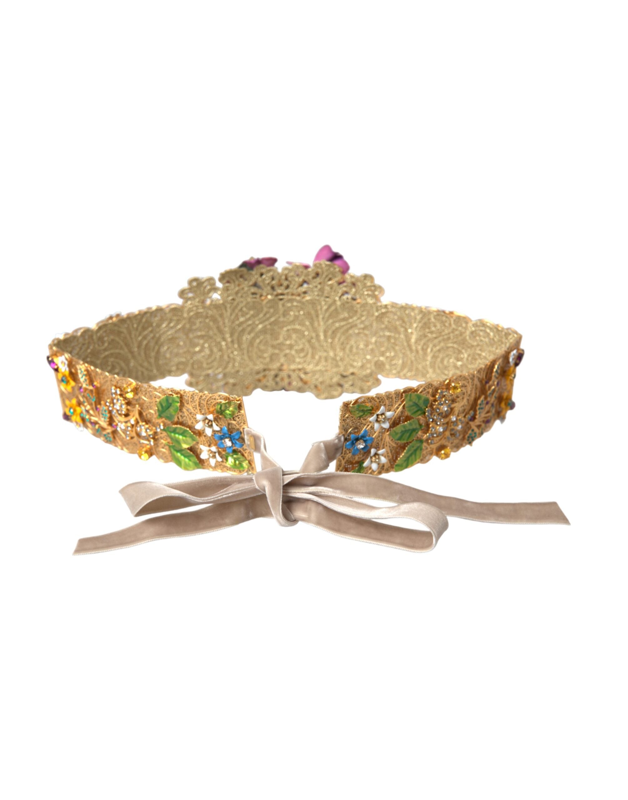 Multicolored wide belt with floral crystal and embellishments