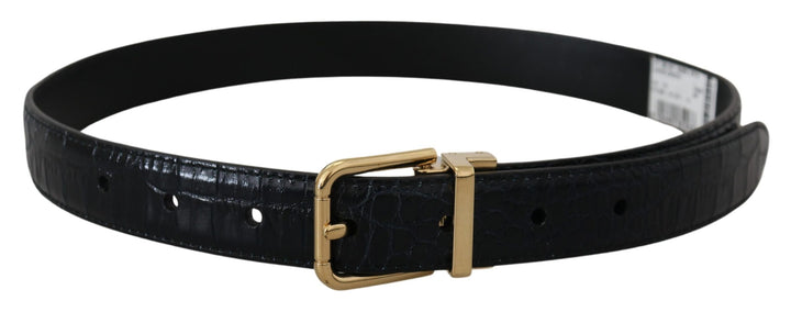Black exotic leather belt with gold metal buckle