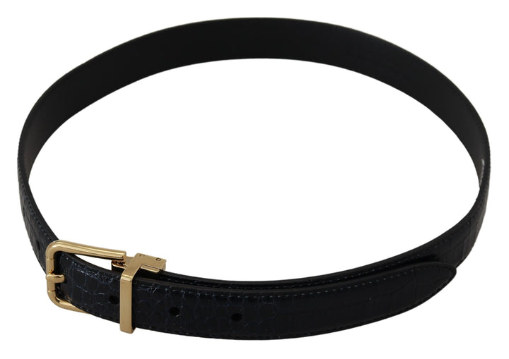 Black exotic leather belt with gold metal buckle
