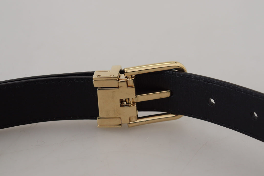 Black exotic leather belt with gold metal buckle