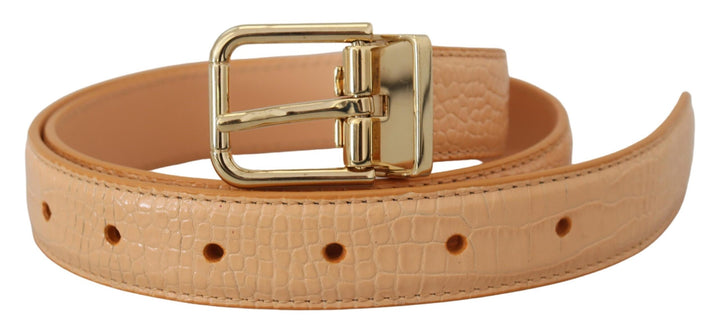 Beige Exotisches Leder Gold Metallschnalle Gürtel