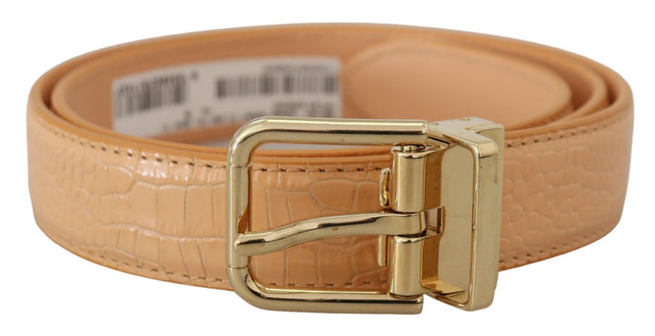 Beige Exotisches Leder Gold Metallschnalle Gürtel
