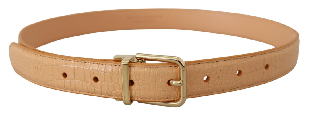 Beige Exotisches Leder Gold Metallschnalle Gürtel