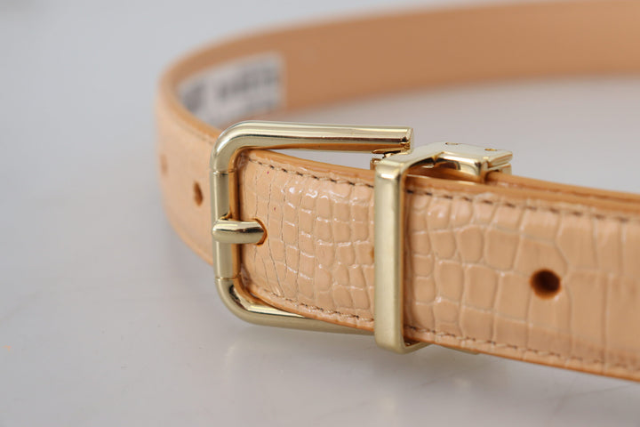 Beige Exotisches Leder Gold Metallschnalle Gürtel