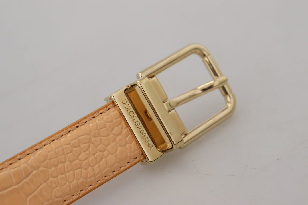 Beige Exotisches Leder Gold Metallschnalle Gürtel