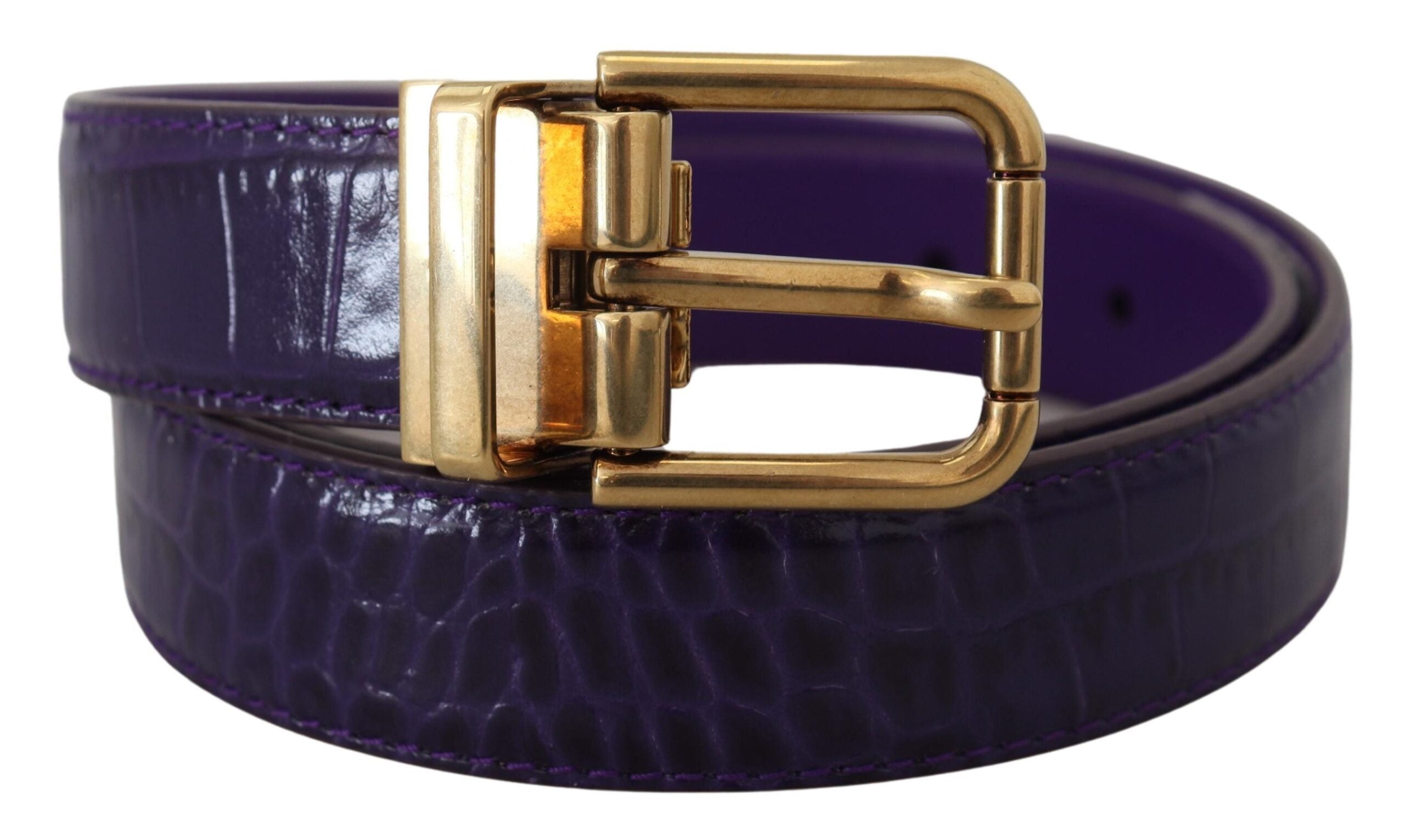 Purple exotic leather gold metal buckle belt