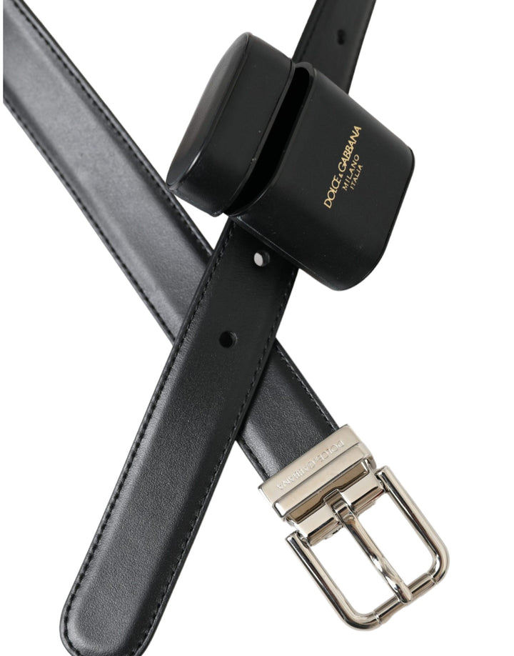 Schwarzes Leder Airpods Fall Silber Schnalle Gürtel