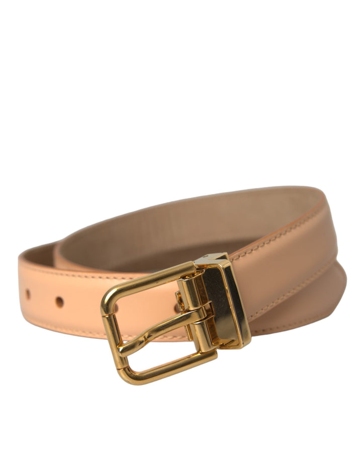 Beige calfskin belt with gold metal buckle