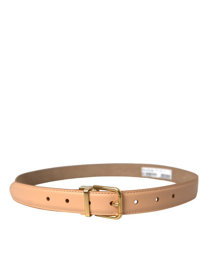 Beige calfskin belt with gold metal buckle