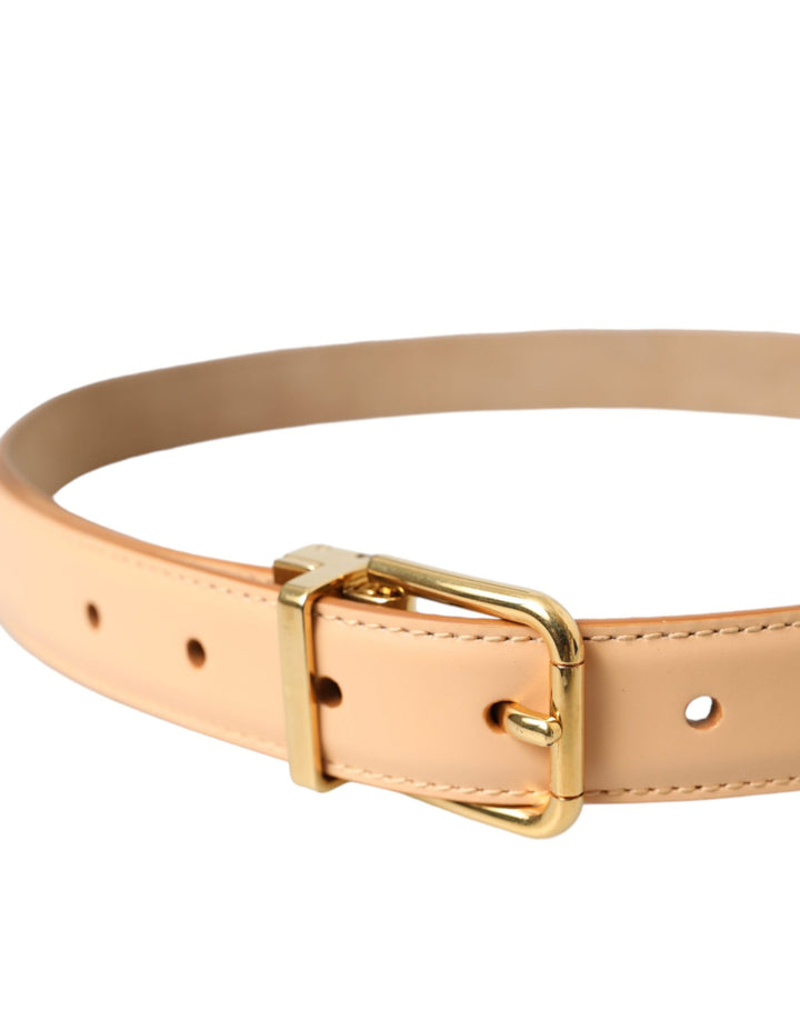 Beige calfskin belt with gold metal buckle