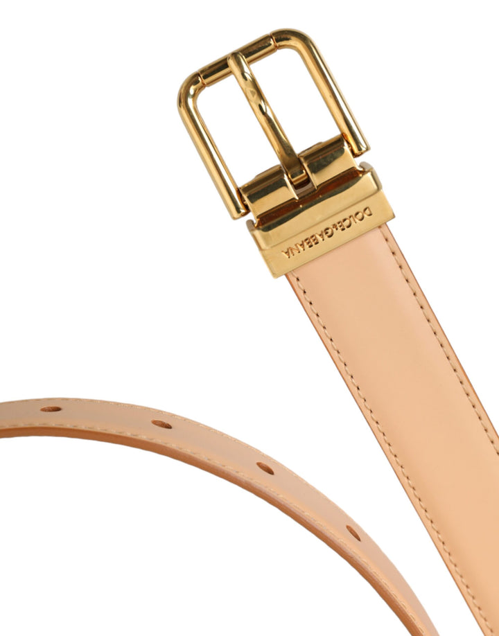 Beige calfskin belt with gold metal buckle