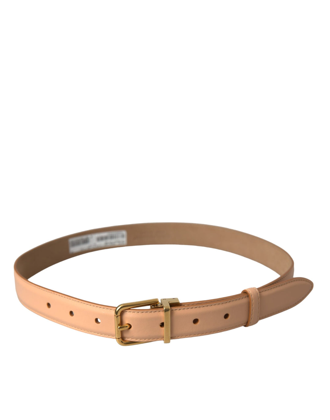 Beige calfskin leather belt with gold metal buckle