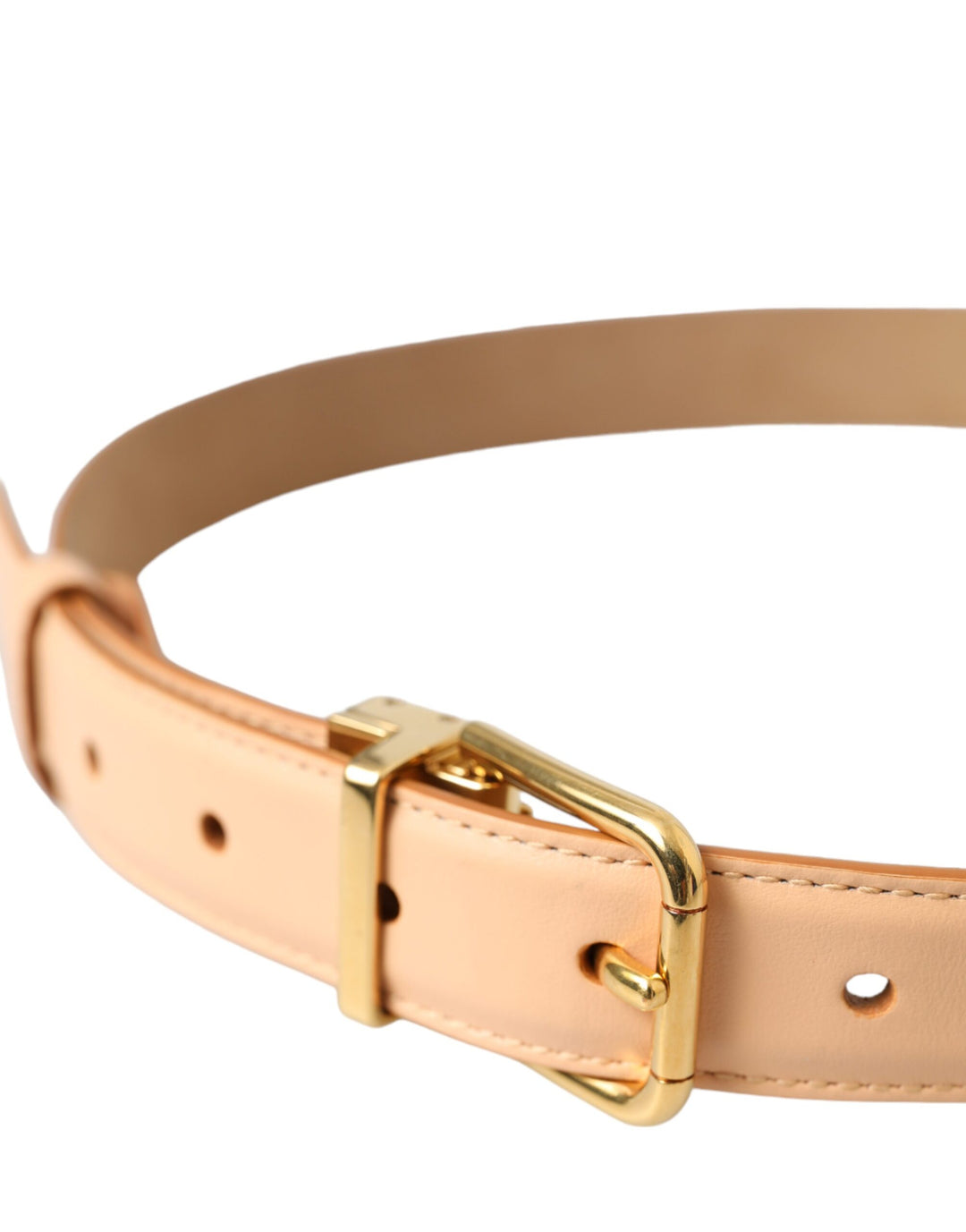 Beige calfskin leather belt with gold metal buckle