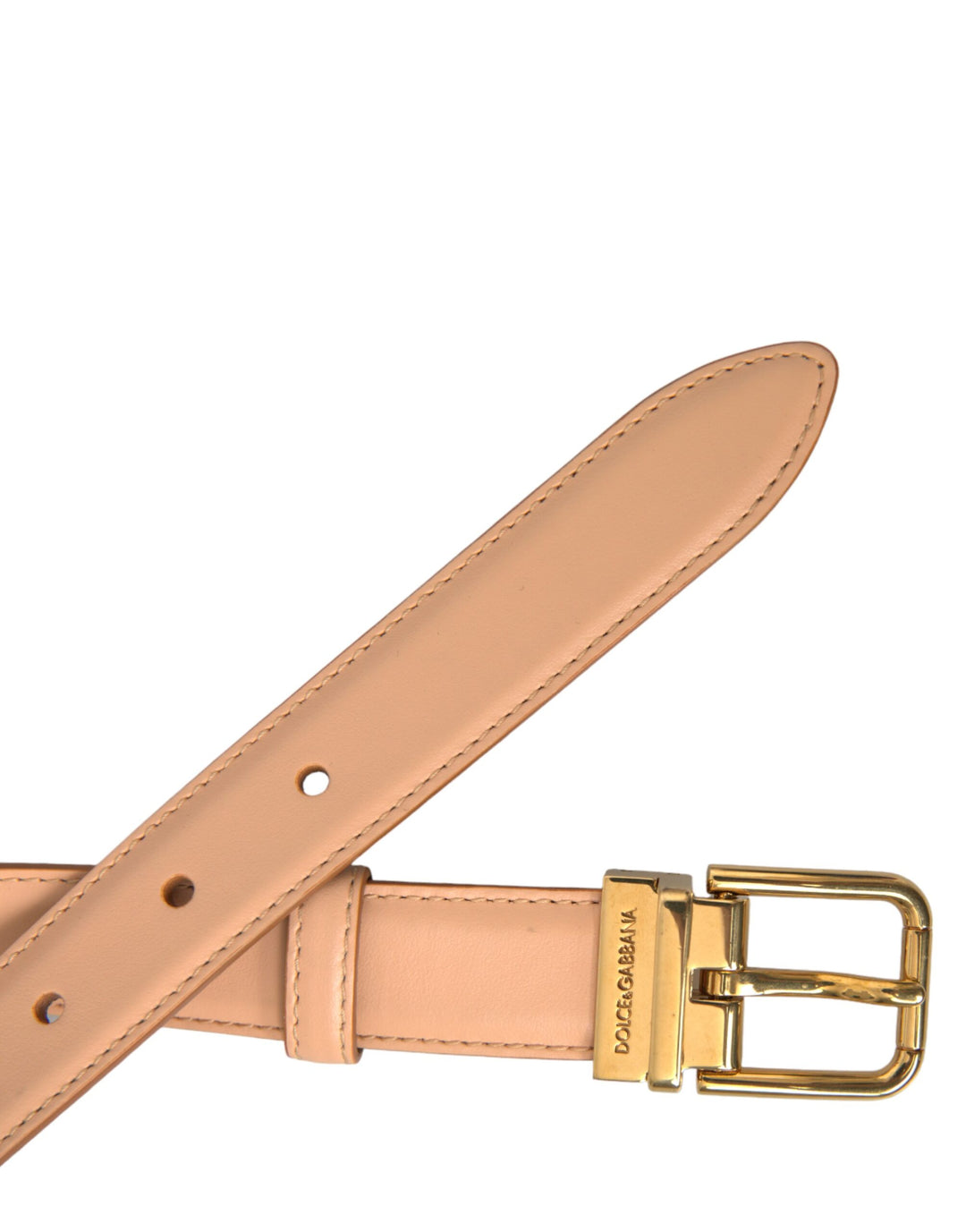 Beige calfskin leather belt with gold metal buckle