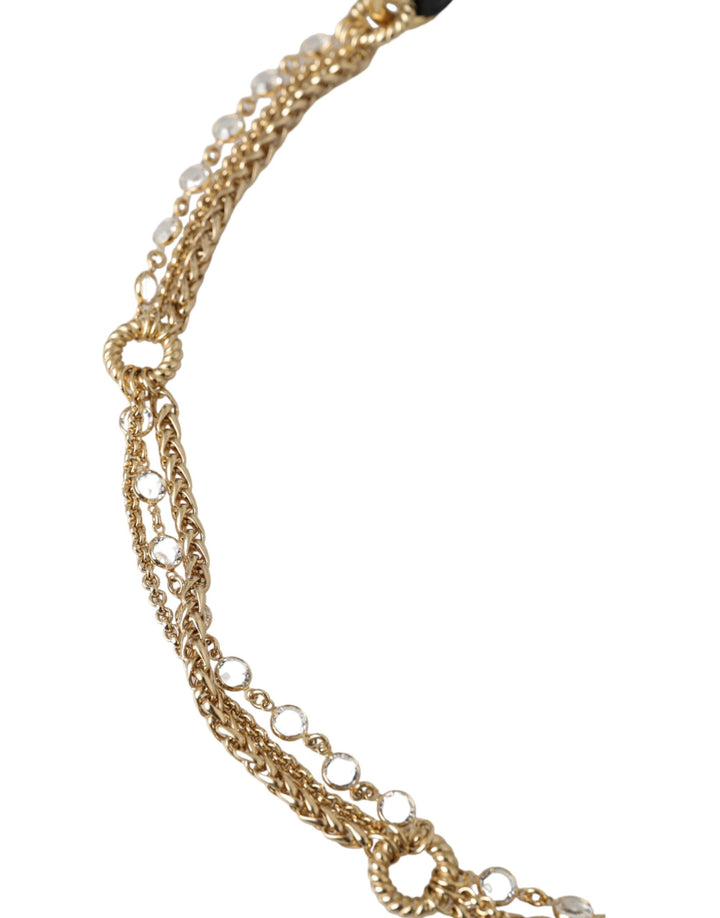 Schwarzes Leder Gold Kette Kristall Taille Frauen Gürtel