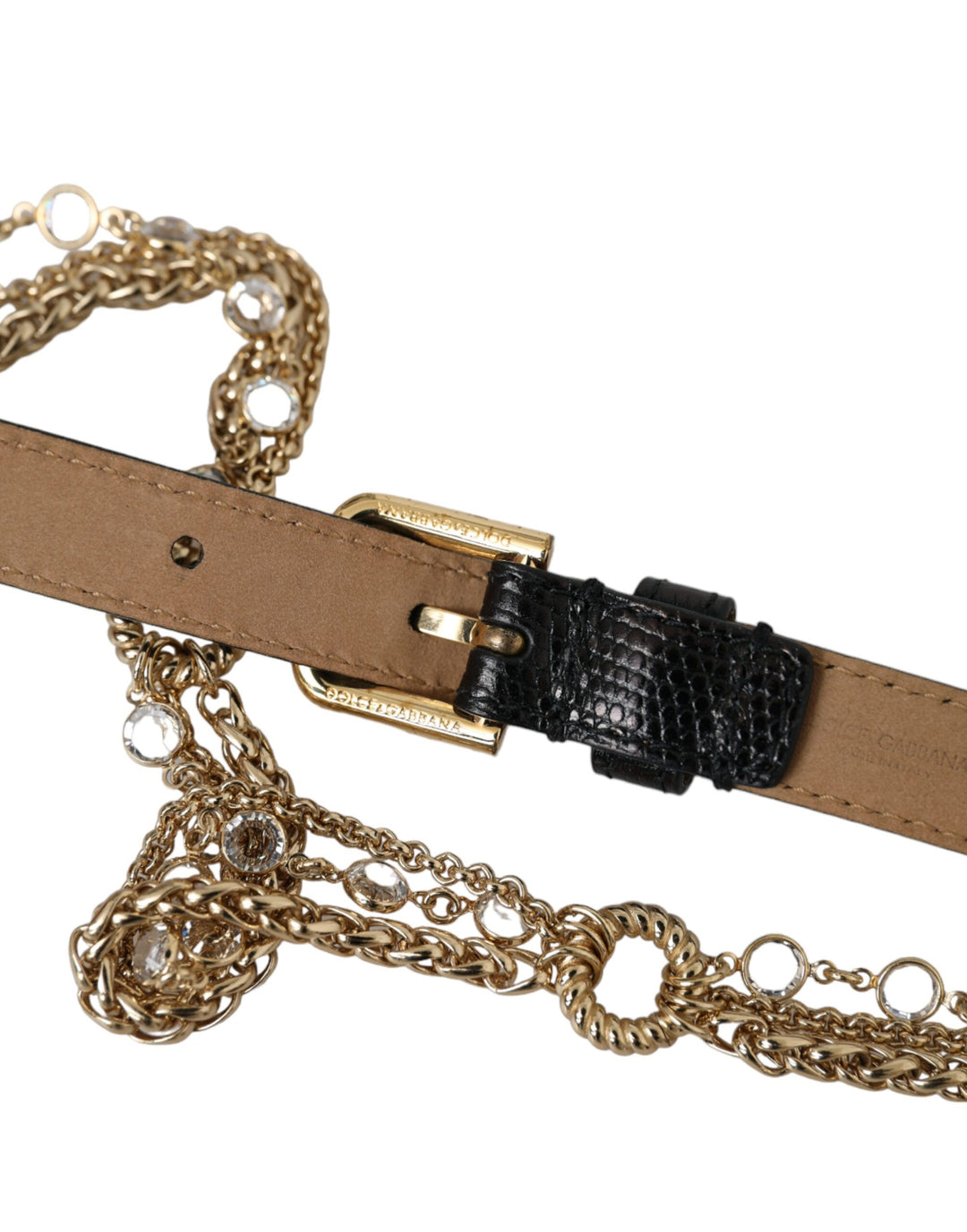 Schwarzes Leder Gold Kette Kristall Taille Frauen Gürtel