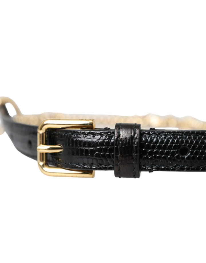 Schwarzes Leder Gold Kette Kristall Taille Frauen Gürtel