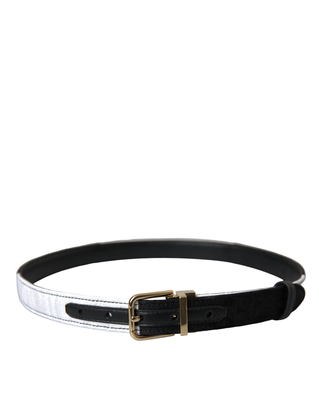 Black and white patchwork belt with gold metal buckle