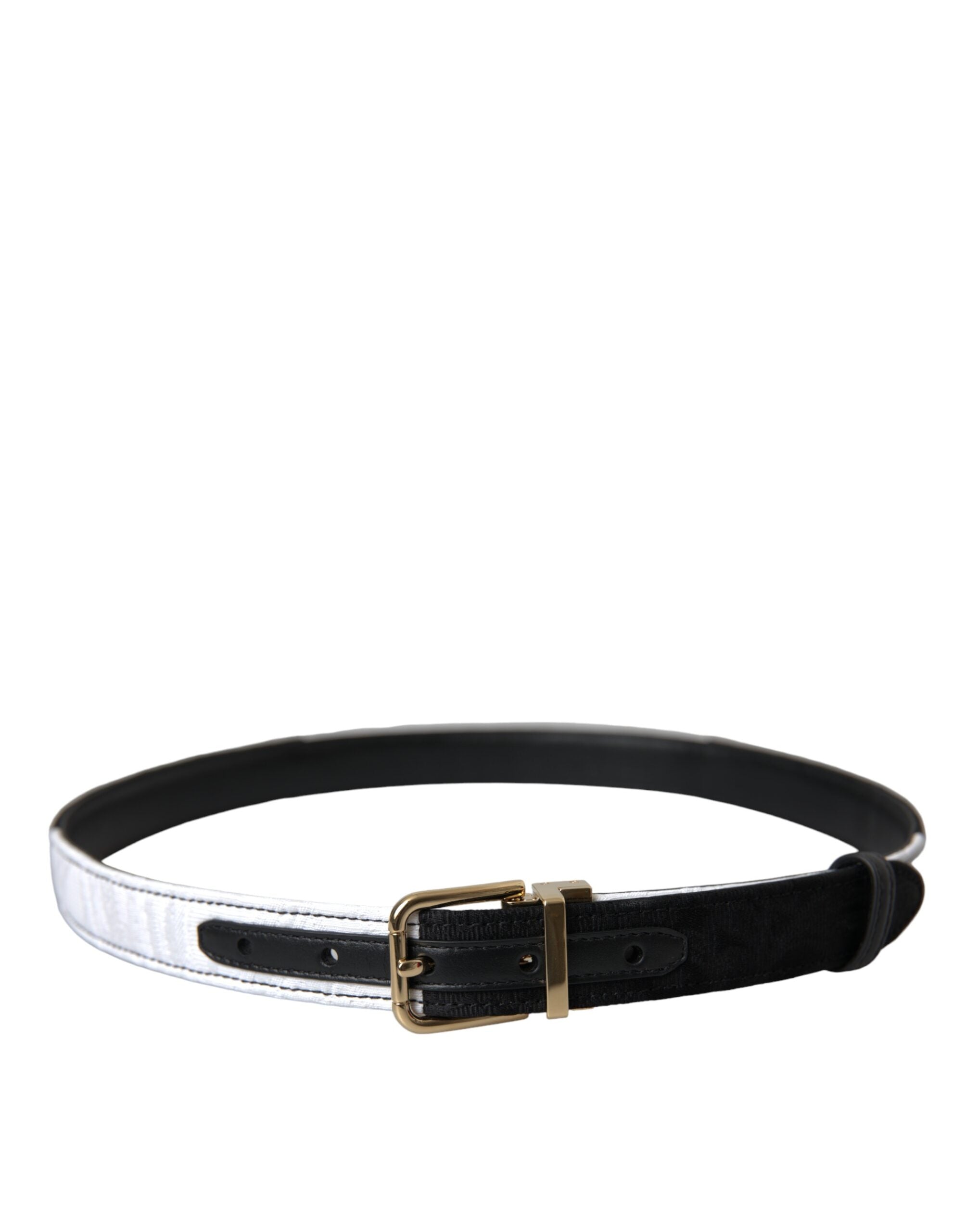 Black and white patchwork belt with gold metal buckle