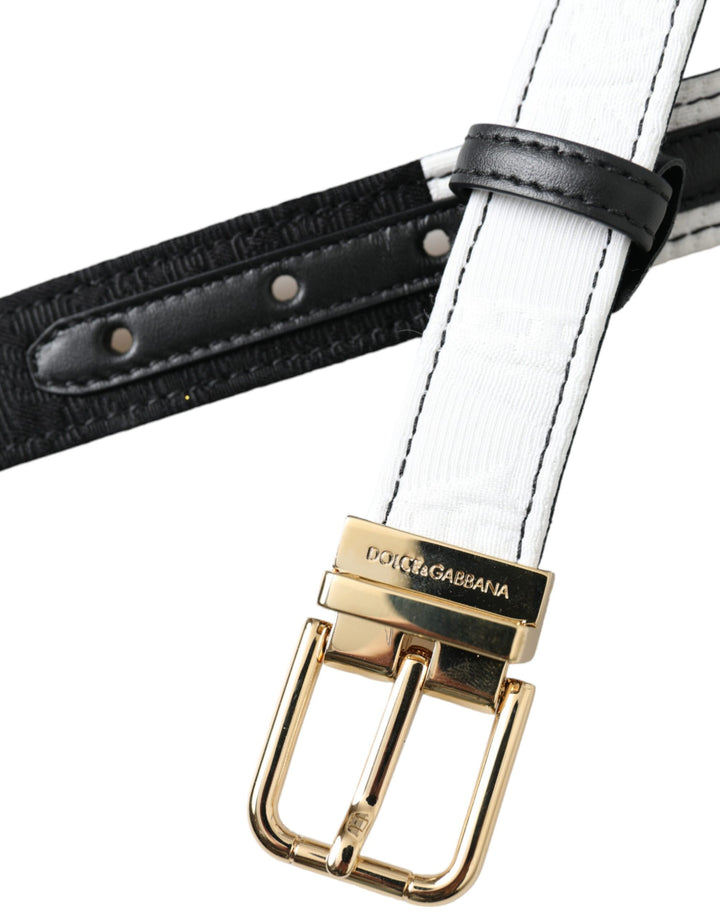 Black and white patchwork belt with gold metal buckle