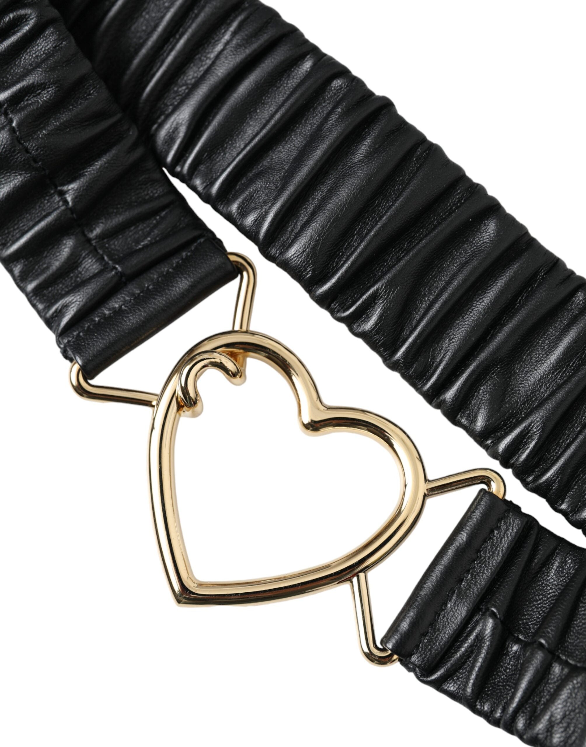 Black leather gold heart metal buckle belt