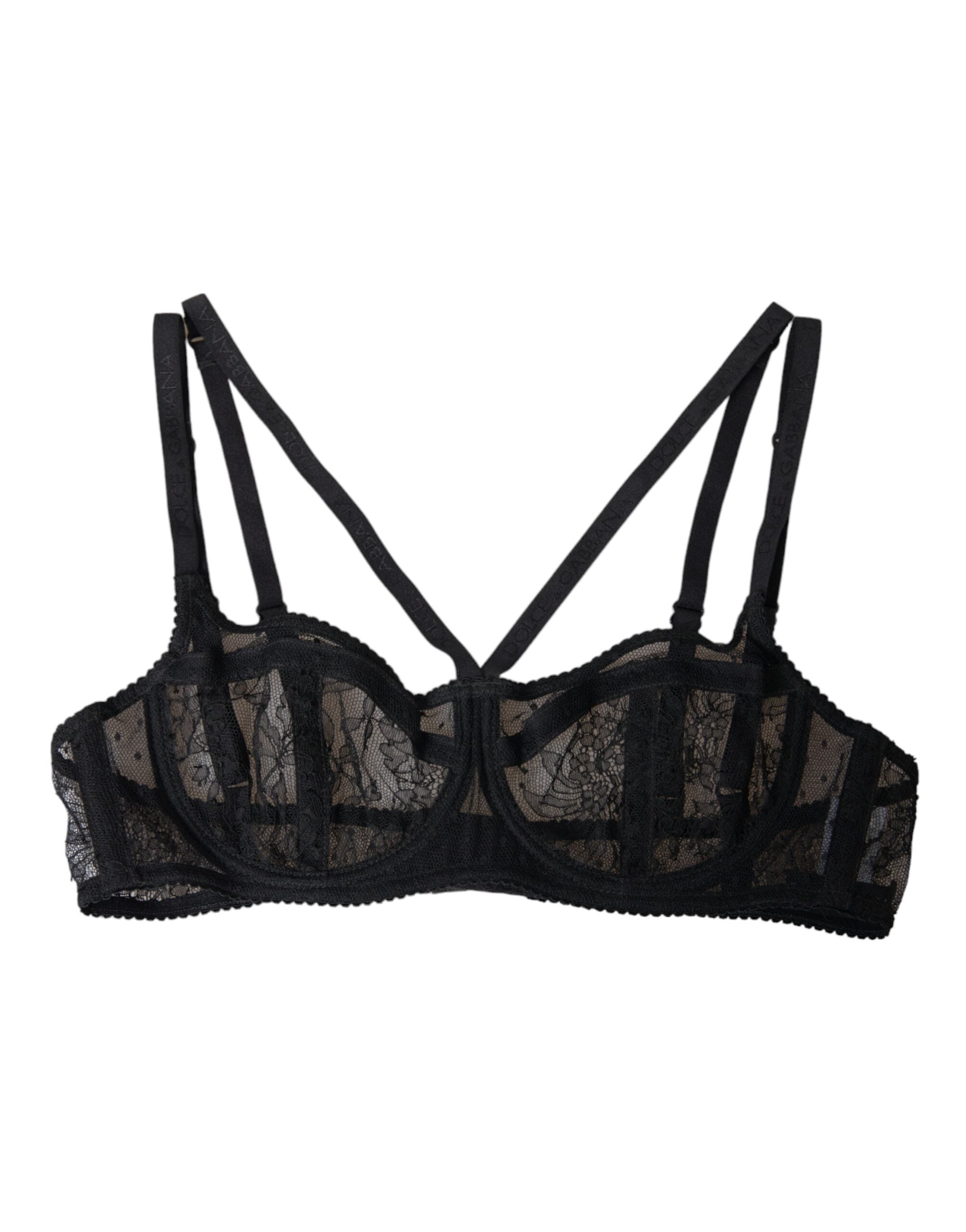Black floral lace nylon balcony bra underwear