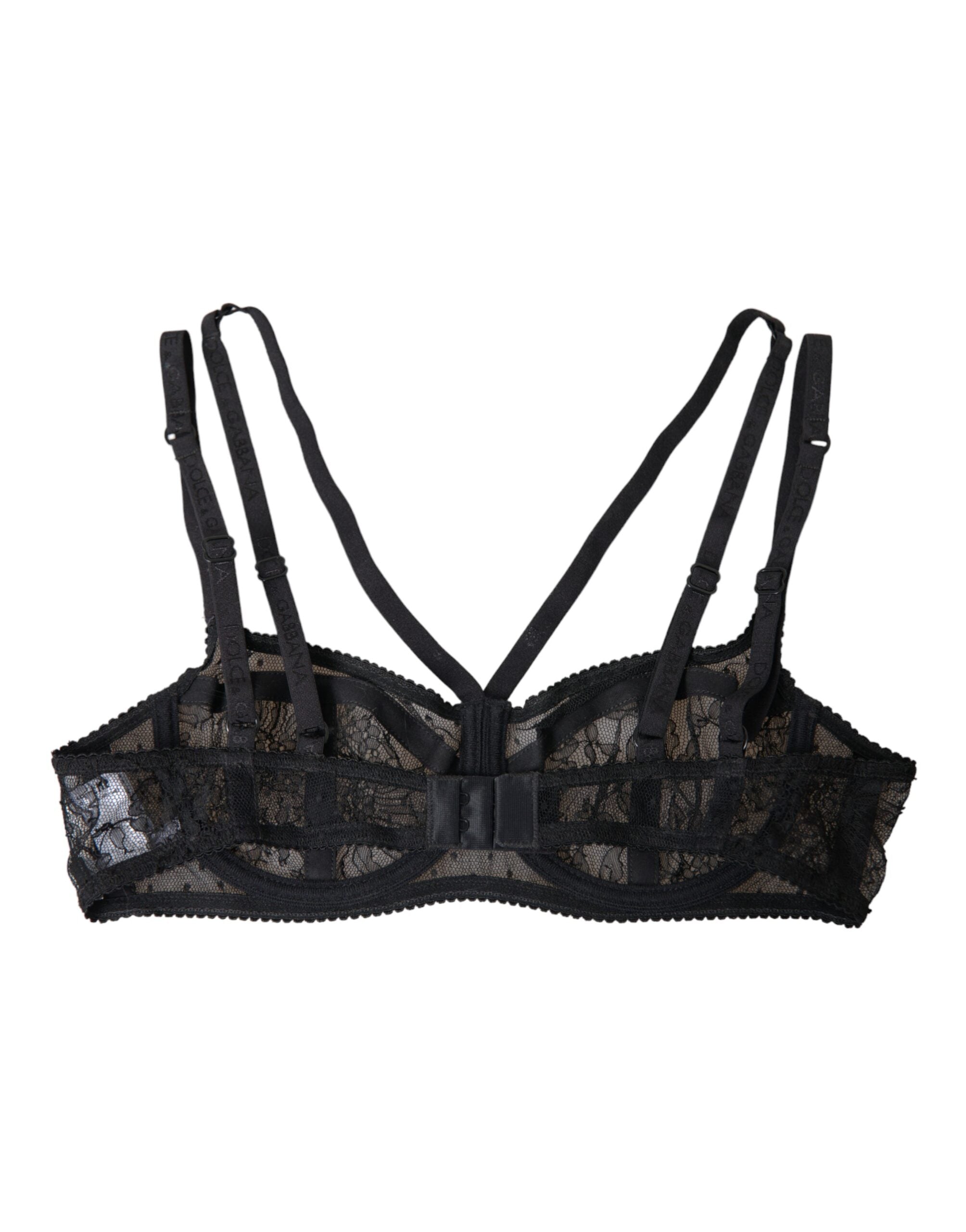 Black floral lace nylon balcony bra underwear