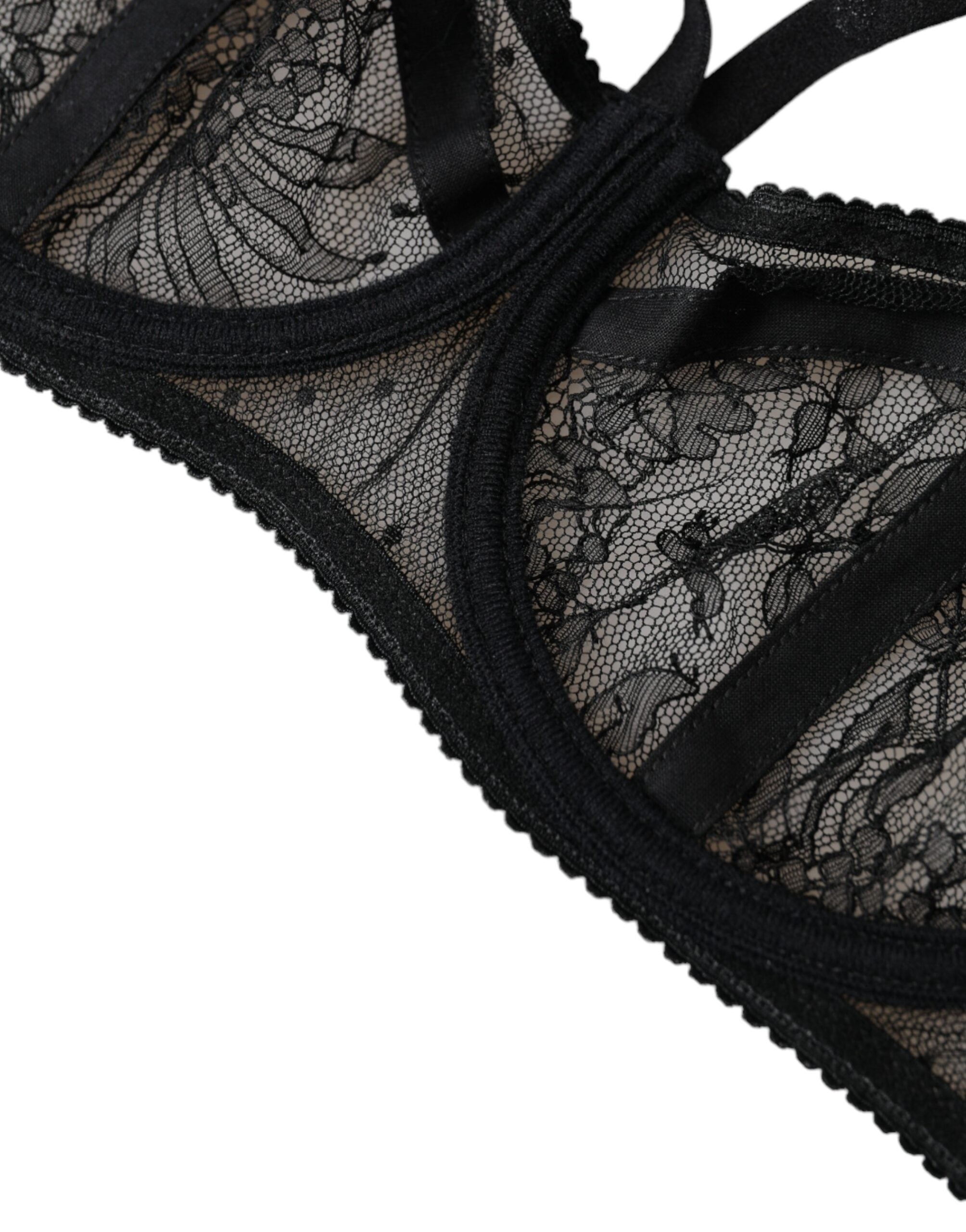 Black floral lace nylon balcony bra underwear