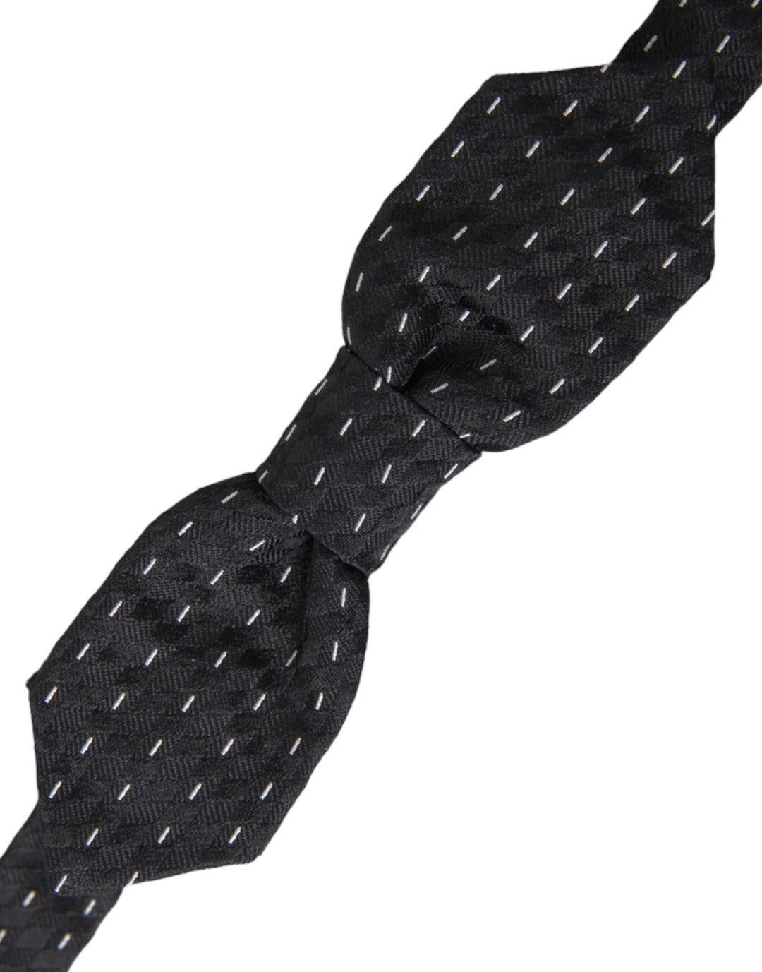 Black White Stitched Silk Men's Neck Bow Tie
