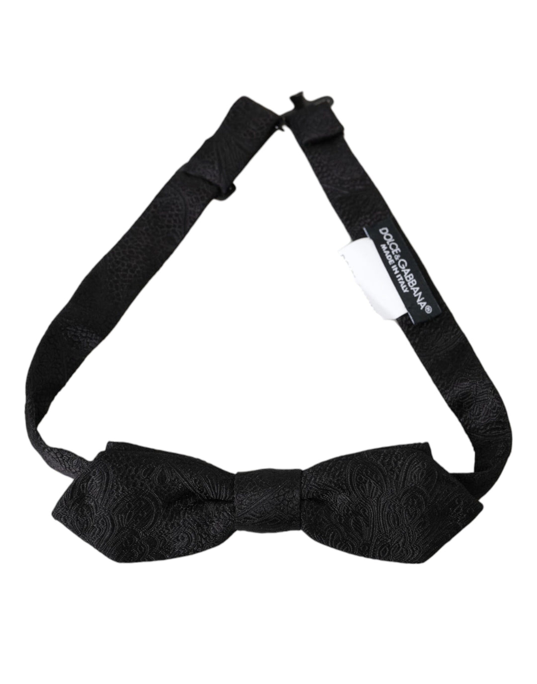 Black brocade silk bow tie with adjustable neck