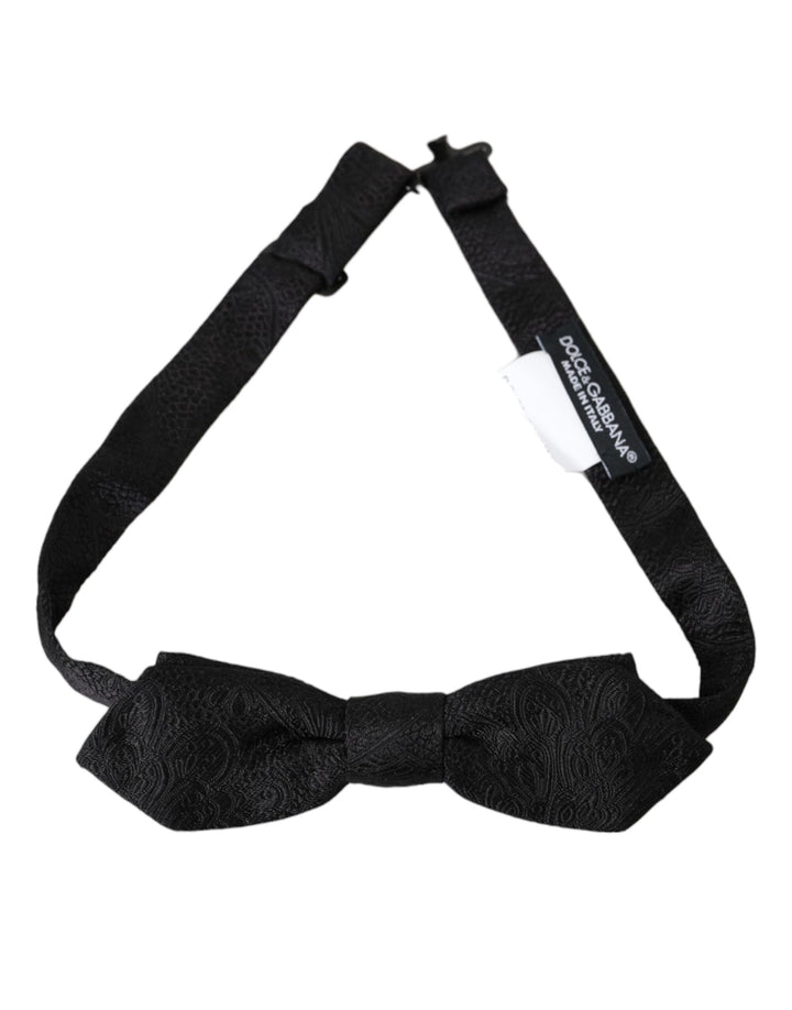 Black brocade silk bow tie with adjustable neck