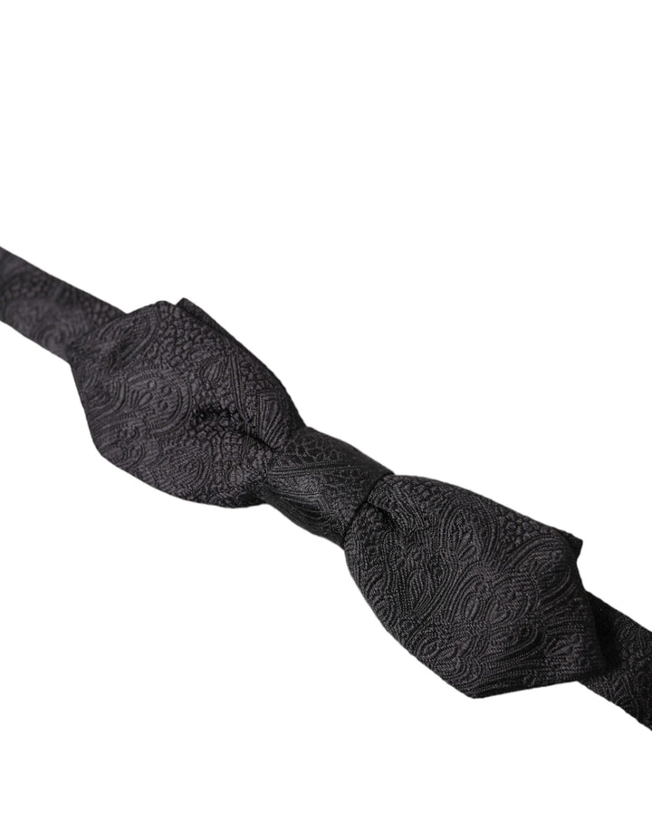 Black brocade silk bow tie with adjustable neck