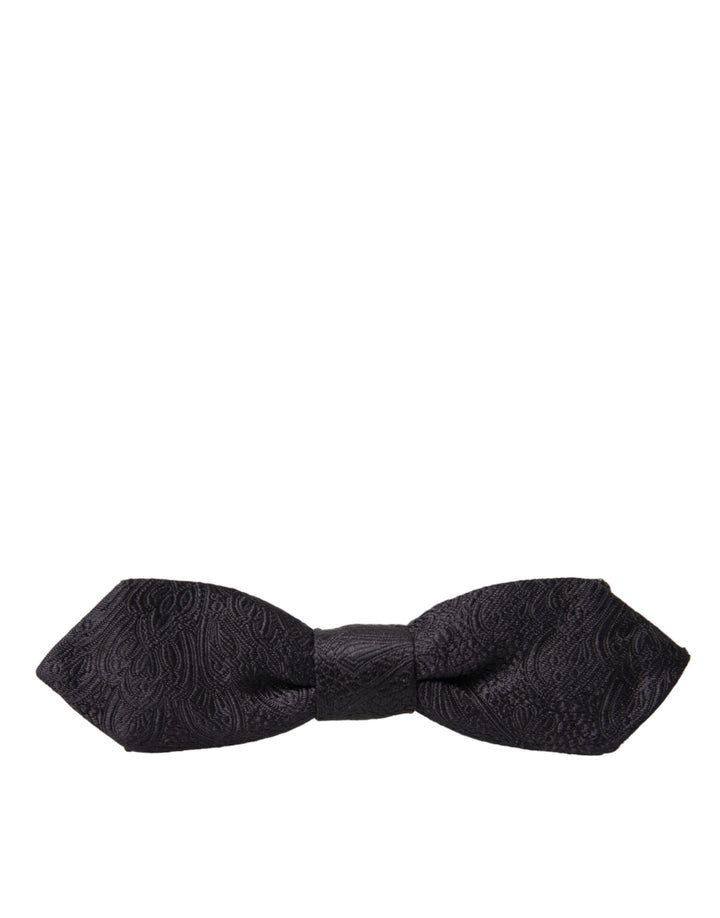 Black brocade silk bow tie with adjustable neck