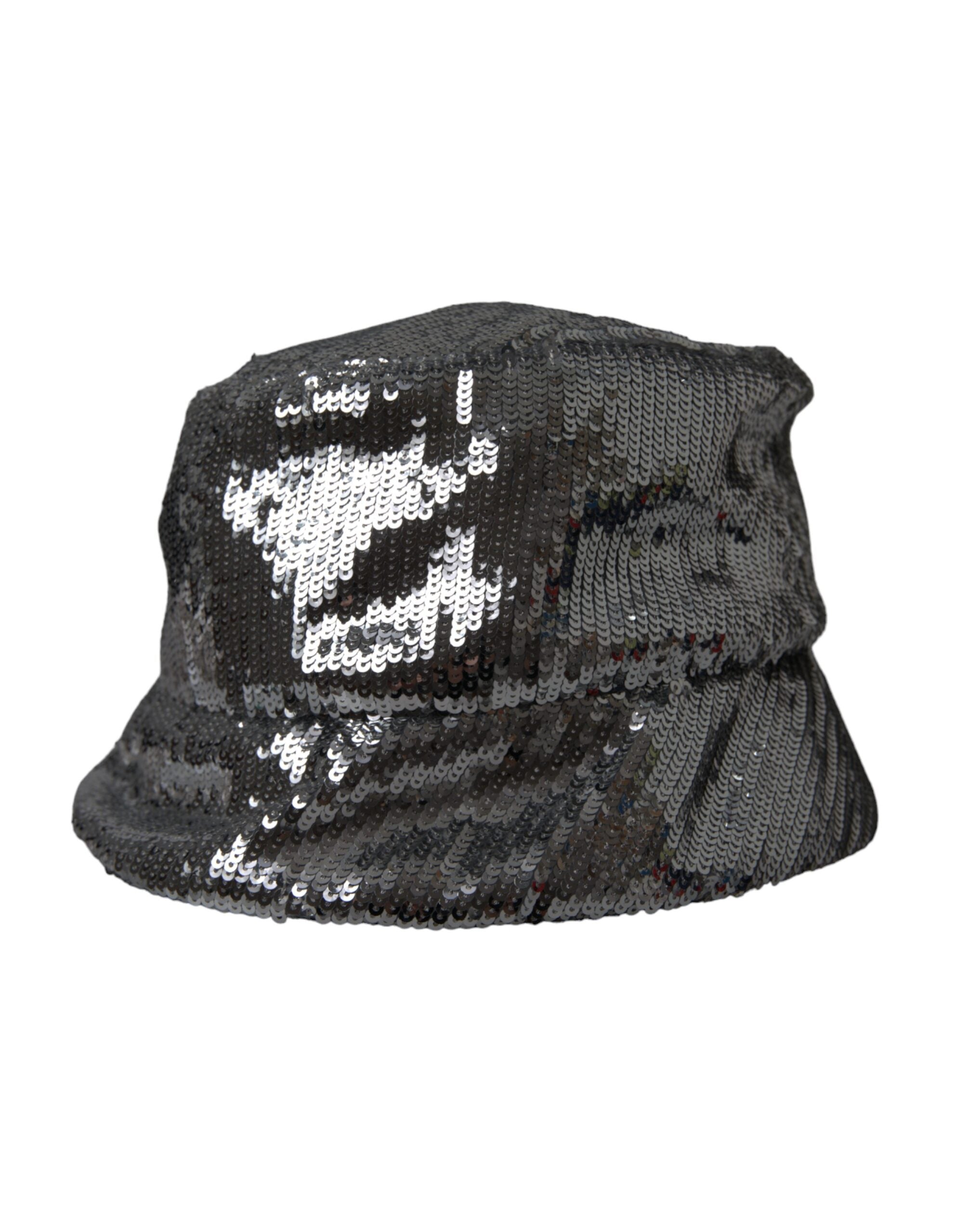 Silver Sequin Nylon Bucket Hat Men