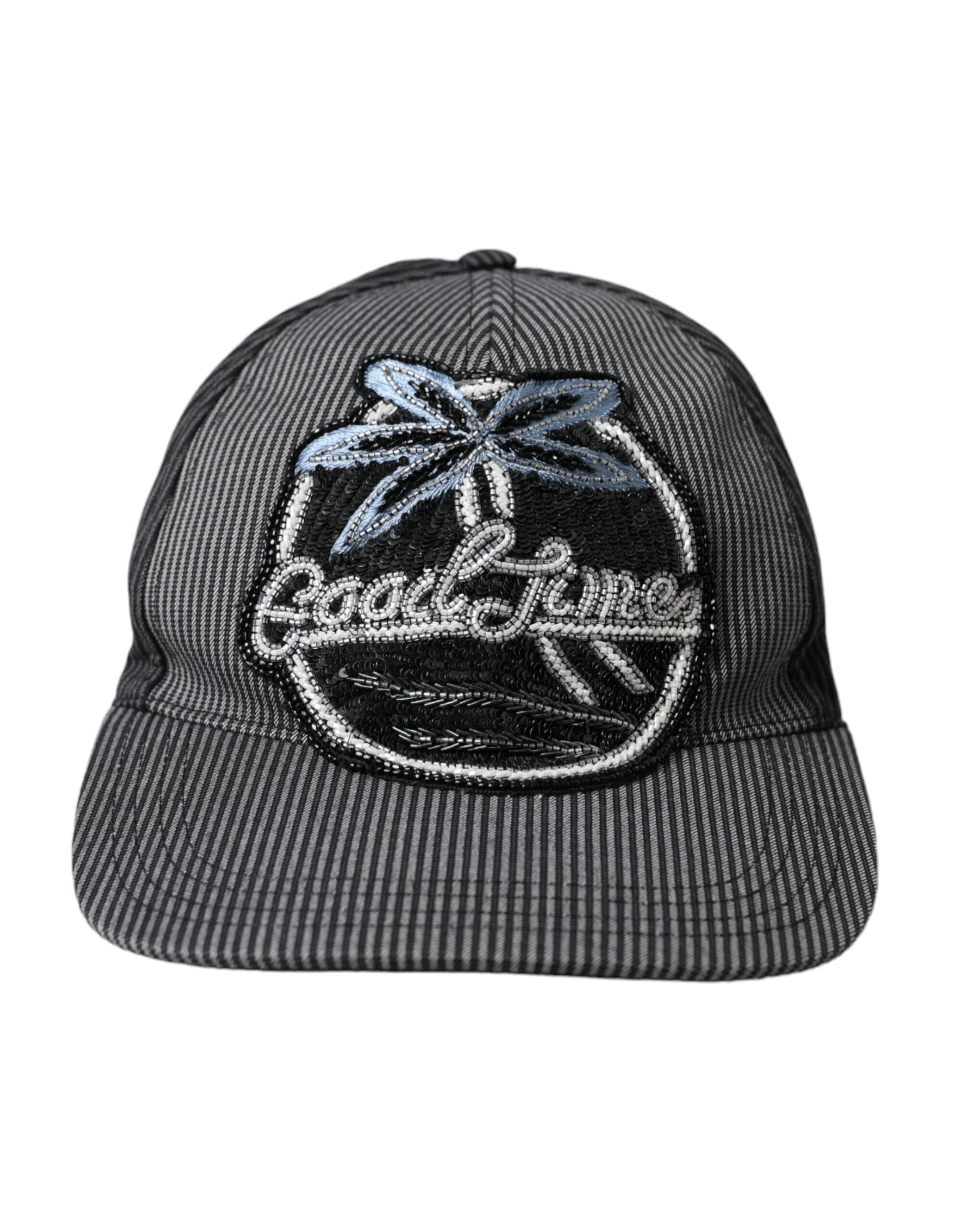 Black cotton embellished baseball cap men