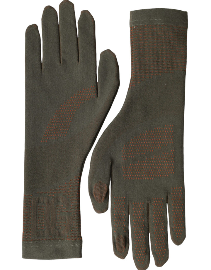 Braune Handschuhe aus Baumwollstretch in Handgelenklänge