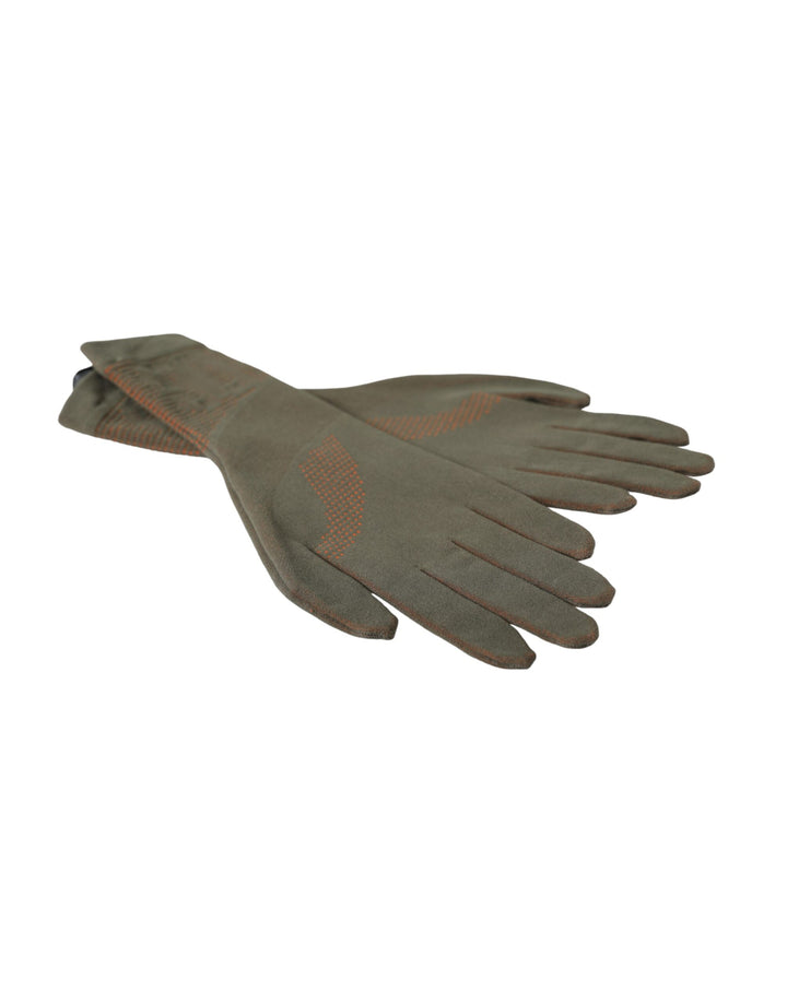 Braune Handschuhe aus Baumwollstretch in Handgelenklänge
